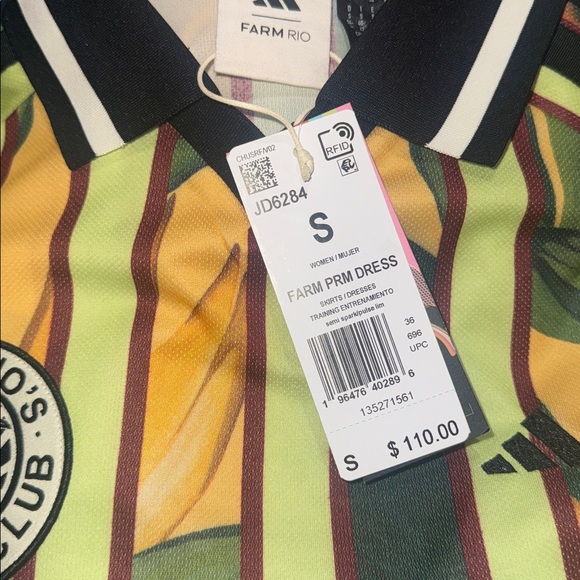 NWT Farm rio X adidas stripes of paradise semi spark dress Oversize Green - Picture 8 of 12